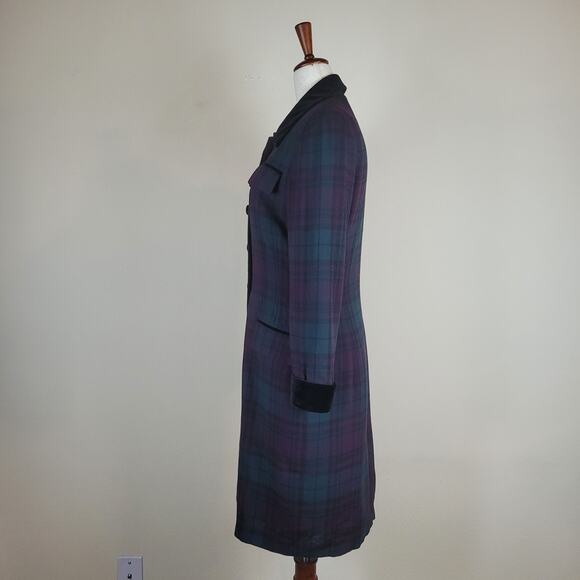 Vintage Kasper Dress 6 Purple Green Plaid Button Down Dark Academia Tailored - Picture 6 of 11